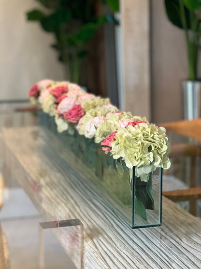 48″ Skinny Casa Moderna Vase with Hydrangeas and Roses