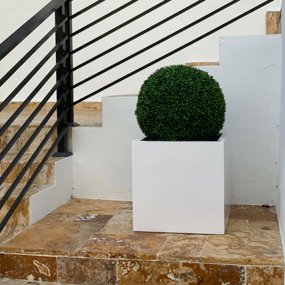 Large Block Fiberglass Planter with 20″ Topiary