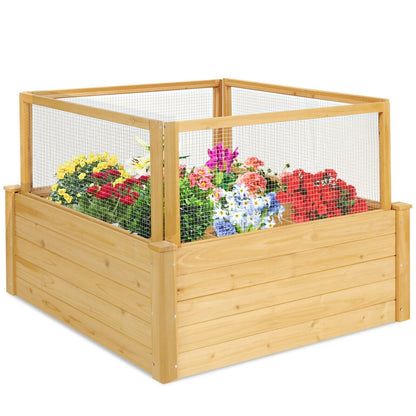 Wooden Raised Garden Bed with 9 Grids and Critter Guard Fence