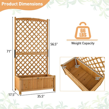 Wooden Raised Garden Bed 71�� High Planter with Trellis for Plant Flower Climbing Pot Hanging-1