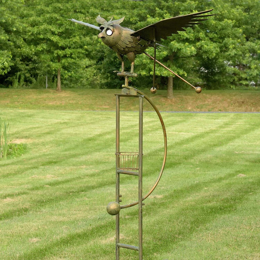 Large Solar Rocking Owl Garden Stake with Moving Wings