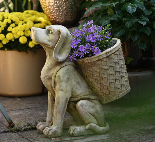 Large Dog Flowerpot, Resin Statue for Garden, Modern Dog Animal Statue for Garden Ornaments, Villa Outdoor Decor Gardening Ideas