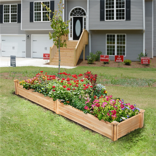 Raised Garden Bed Kit - Wooden Elevated Planter Garden Box for Vegetable/Flower/Herb Outdoor Solid Wood 2x8ft