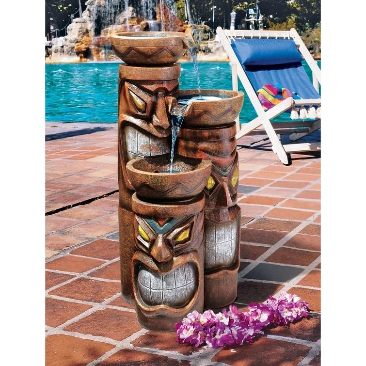 Aloha Tiki 3 Bowl Tiered Resin Fountain with LED Light