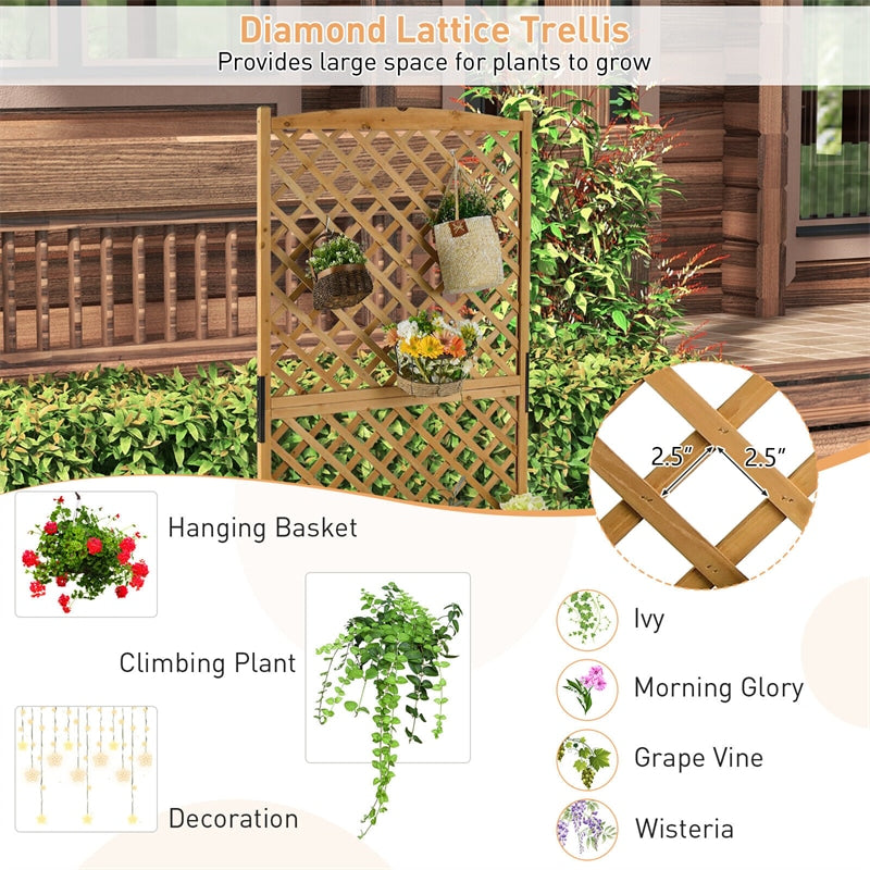 Wooden Raised Garden Bed 71�� High Planter with Trellis for Plant Flower Climbing Pot Hanging-1