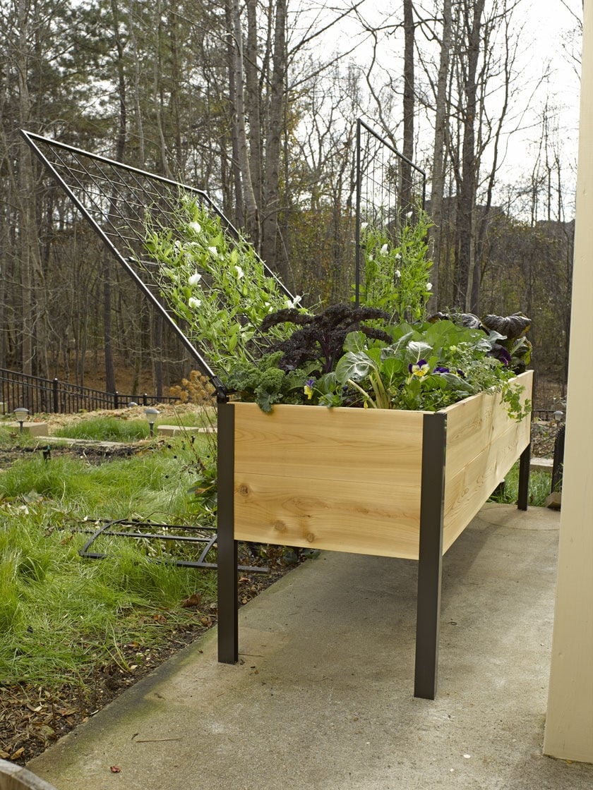 Elevated Planter Box and Space-Maker Pivoting Trellis Set, 2' x 8'