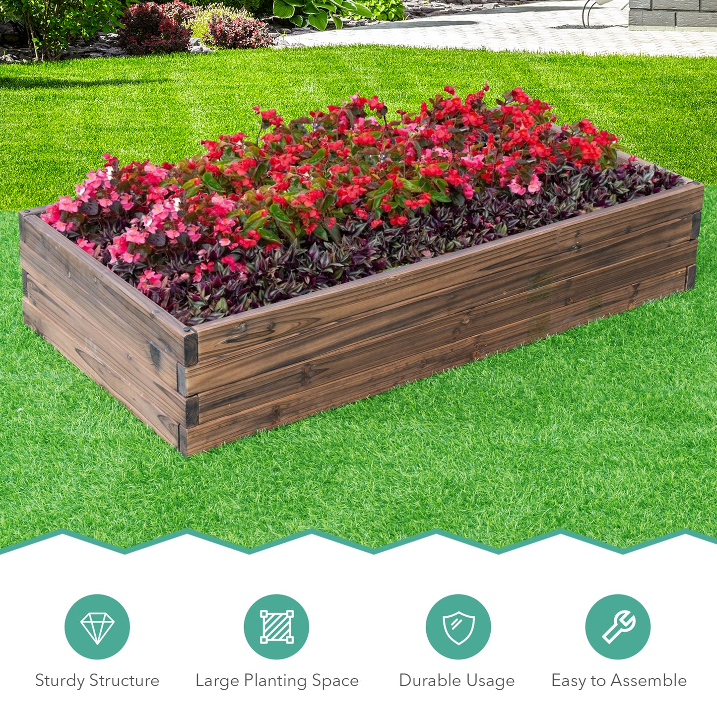 Wooden Raised Garden Bed Kit - Elevated Planter Box For Growing Herbs Vegetable