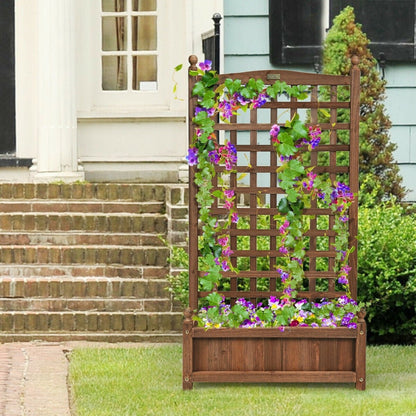 Outdoor Freestanding Wood Raised Garden Bed Planter Box with Trellis