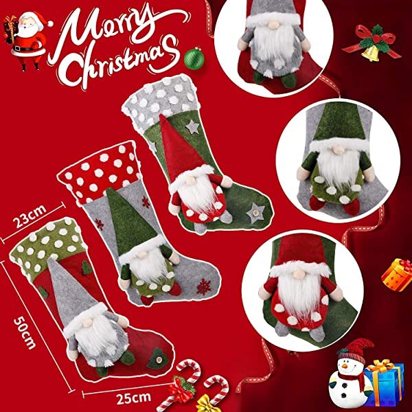 Christmas-Christmas stocking 3 pack 19 inch 3d santa Christmas stockings fireplace hanging stockings for family Christmas decoration xmas character holiday season party decor