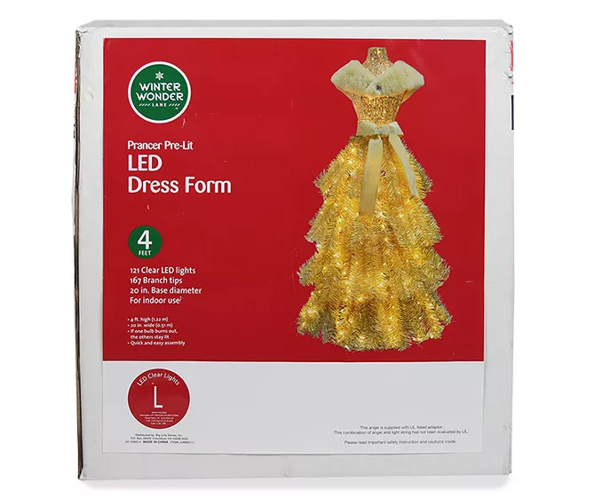 4' Prancer Pre-Lit LED Gold Dress Form Artificial Christmas Tree with Clear Lights