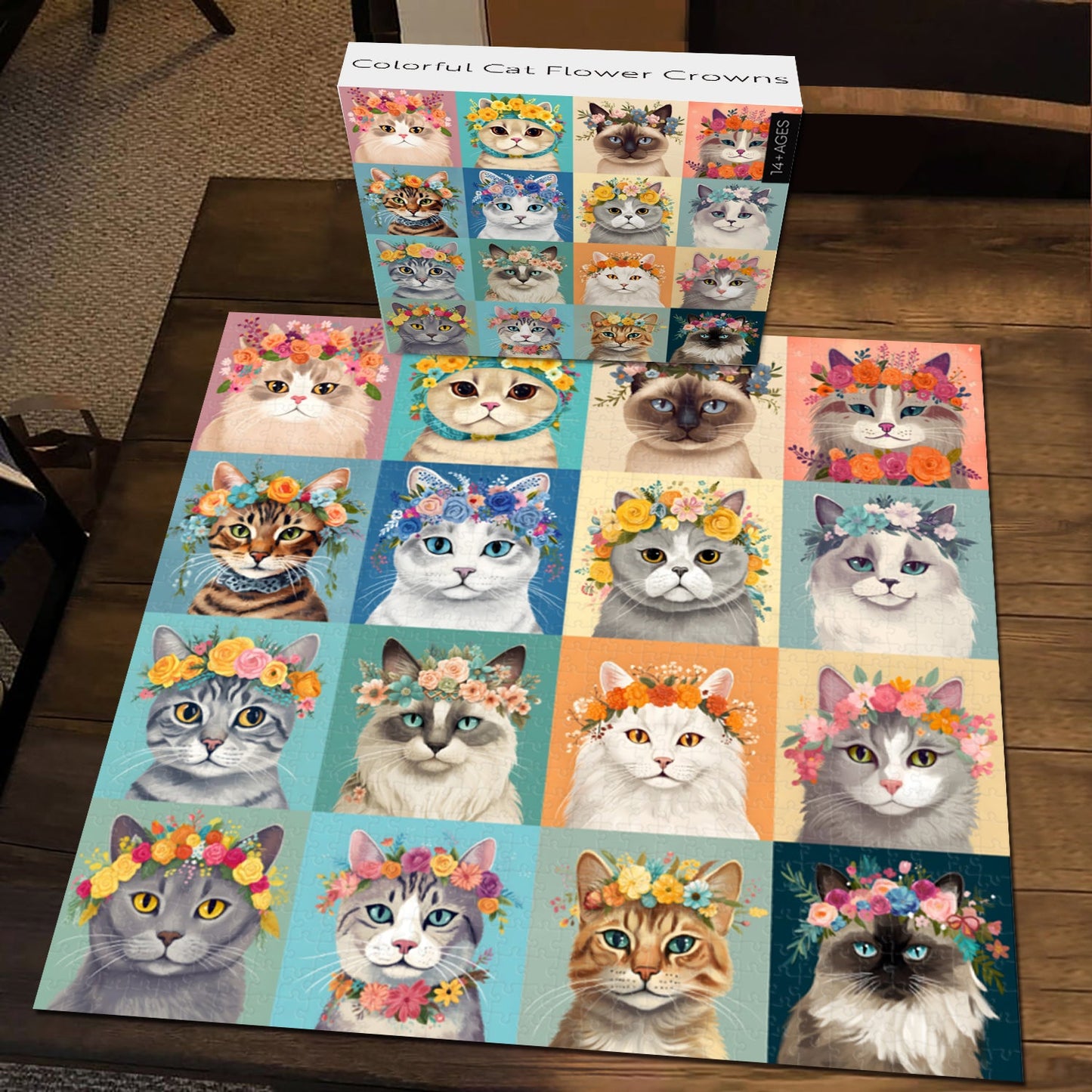 Colorful Cat Flower Crowns Jigsaw Puzzle 1000 Pieces