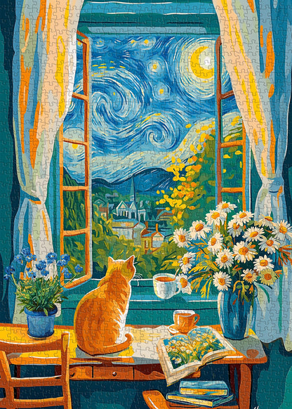 Starry Night Cat Jigsaw Puzzle 1000 Pieces