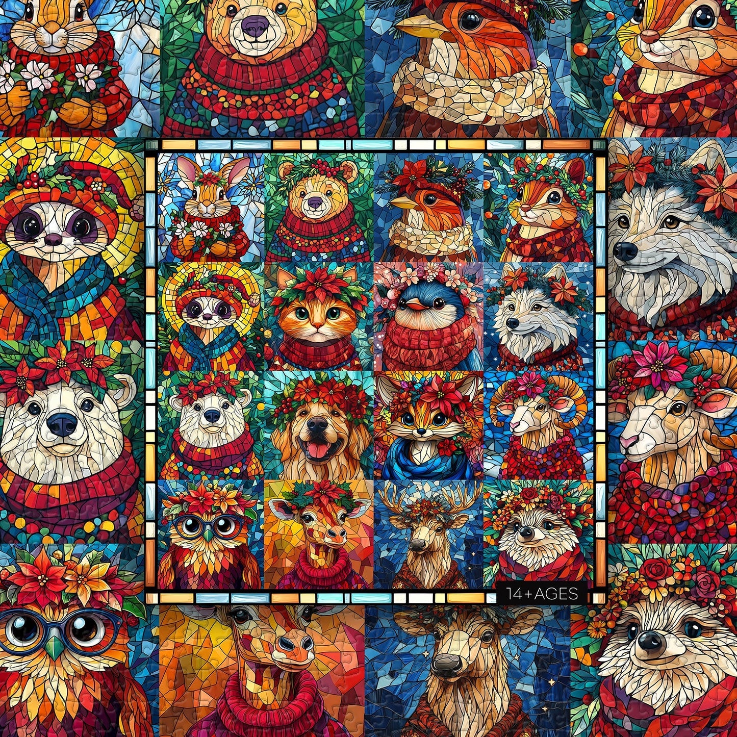 Christmas Animal Wreaths Jigsaw Puzzle 1000 Pieces