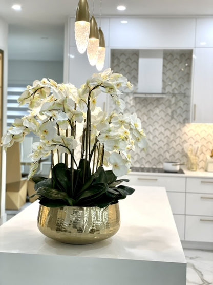 Phalaenopsis Orchids Floral Arrangement in Large Gold Planter