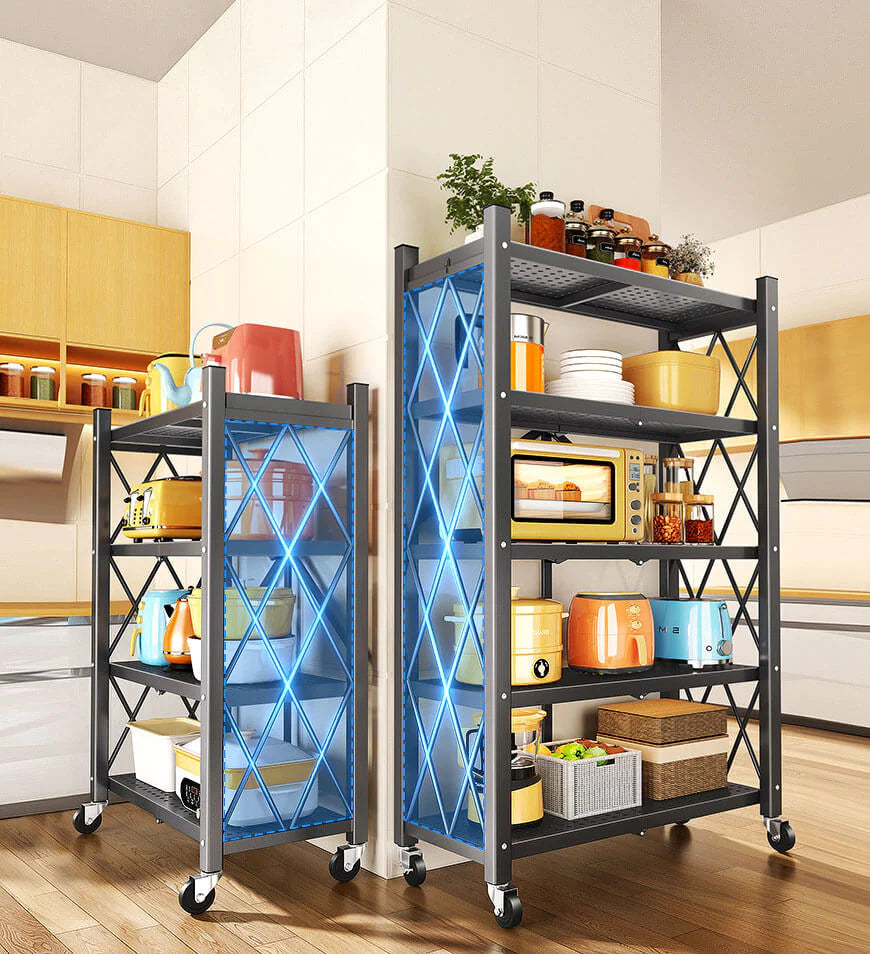 Foldable Storage Shelving Units Metal on Wheels Casters