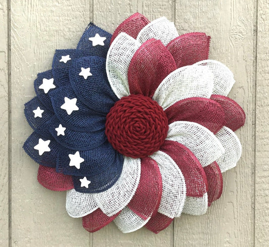 Poly Burlap American Flag Wreath