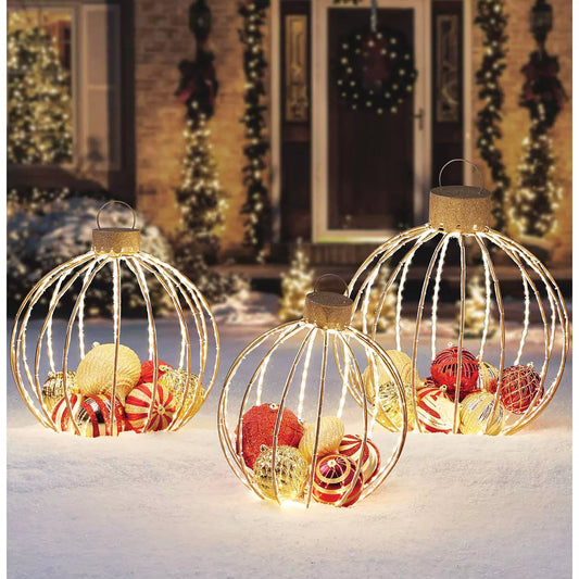 3-Pc. Pre-Lit Ornament Décor Set (Red/Gold)