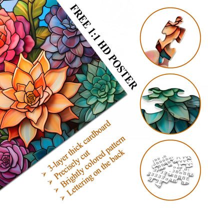 Stained Glass Colorful Succulent Jigsaw Puzzle 1000 Pieces