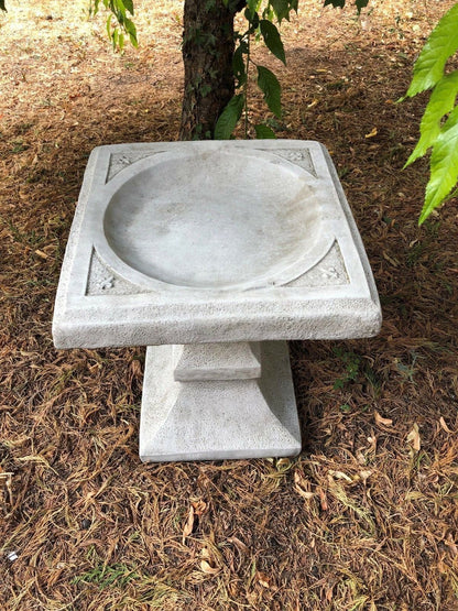 Stunning Stone Square Shaped Sculpture Garden Bird Bath