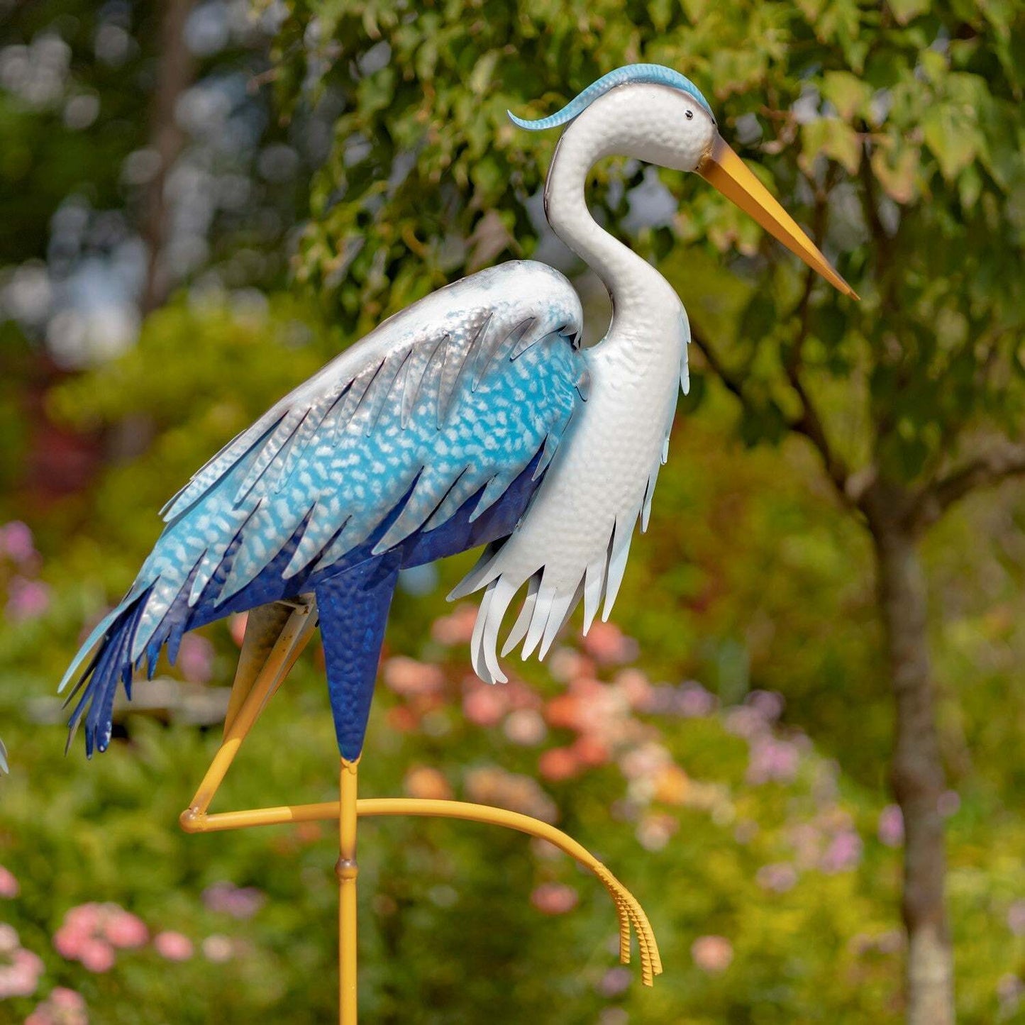 Assorted Blue and White Iron Herons with Cattails