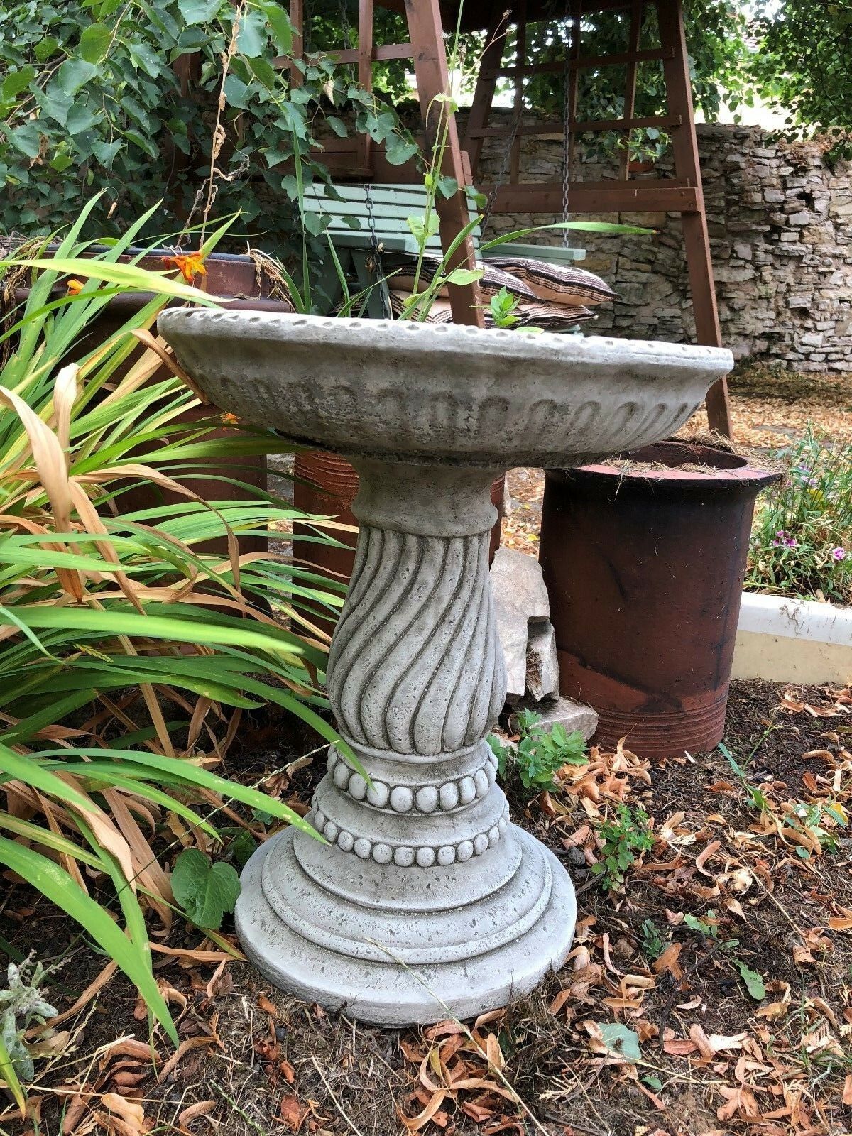 Stunning Stone Twist Base Design Garden Bird Bath