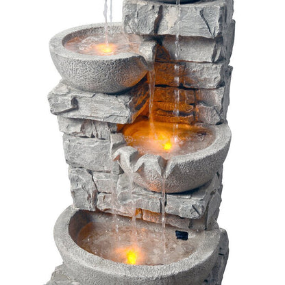 Cuvier Resin Stone Tiered Bowls Fountain with Light