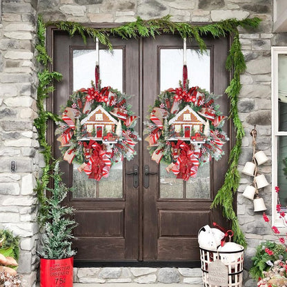 Lit Farmhouse Gingerbread Wreath for front door