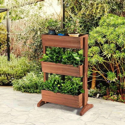 3 Tier Vertical Freestanding Raised Garden Bed Wooden Flower Rack