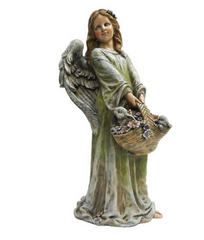 Joyful Garden Angel Holding Flowers Statue Over 2 Feet Tall