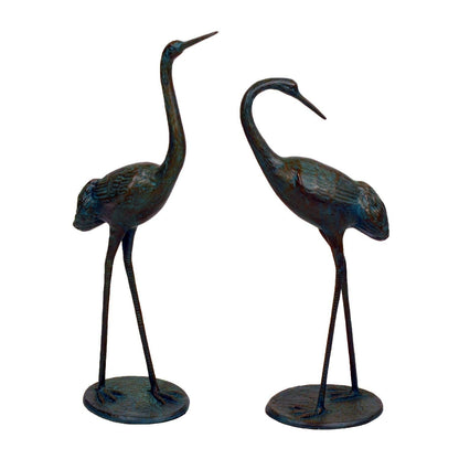 Elegant Cranes Bronze Metal Garden Ornaments  (set of 2 )