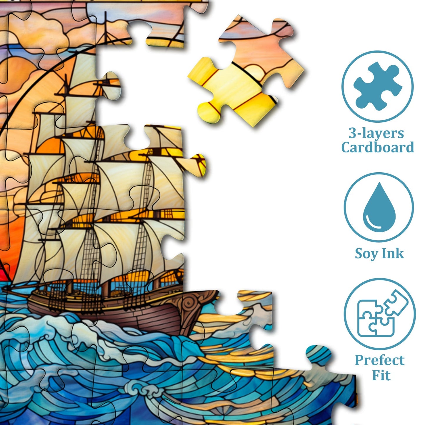 Stained Glass Sunset Saiboat Jigsaw Puzzle 1000 Pieces