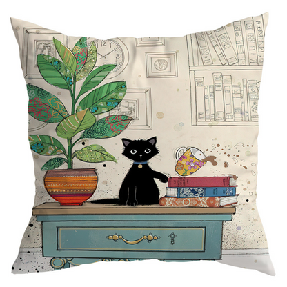 Vintage Black Cat Cushion Covers