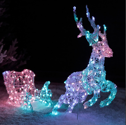 Smart Control Lighting Reindeer and Sleigh Christmas Decoration- Solar energy storage function