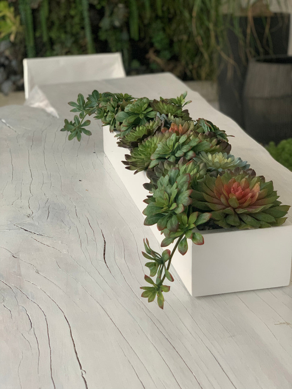 32″ Balcony Fiberglass Planter with Succulents