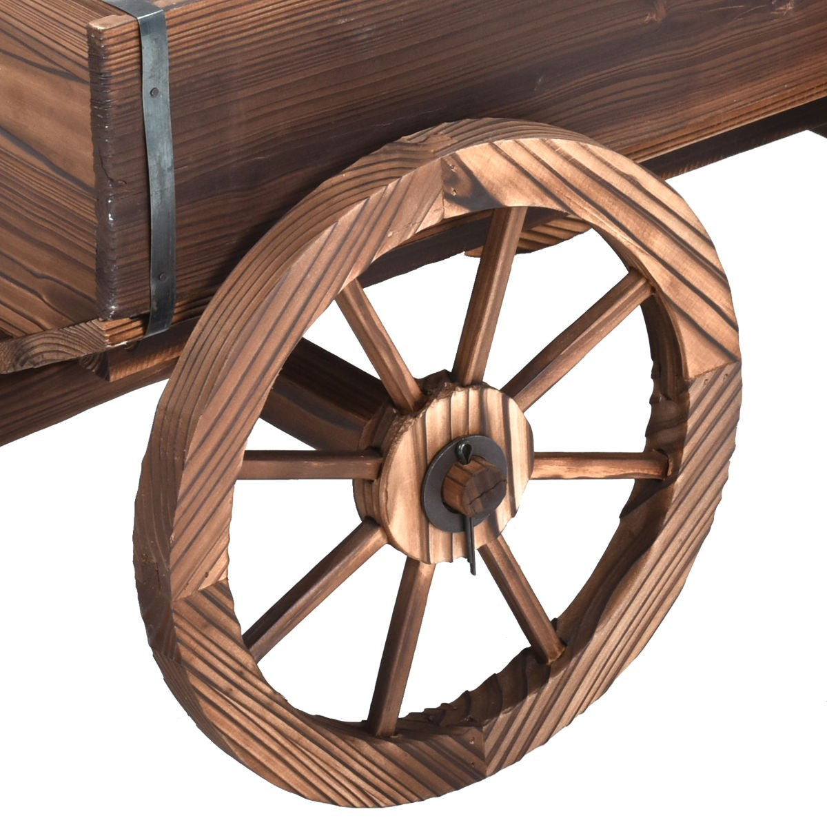 Wood Wagon Flower Planter Pot Stand with Wheels for Garden Outdoor Decor