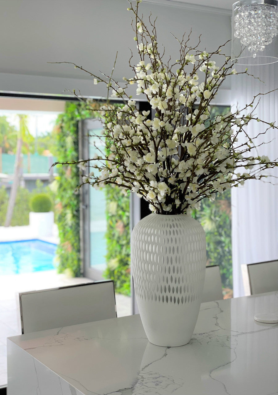 White Cherry Blossoms in Pelican Vase