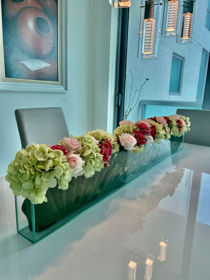 48″ Skinny Casa Moderna Vase with Hydrangeas and Roses