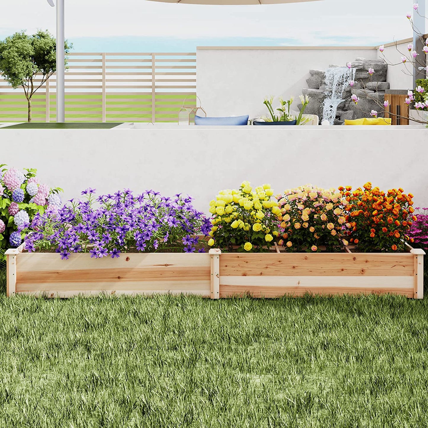 Wooden Raised Garden Bed, Outdoor Garden Bed Planter Box Garden Planters for Vegetables, Flowers, Herbs, 91.5