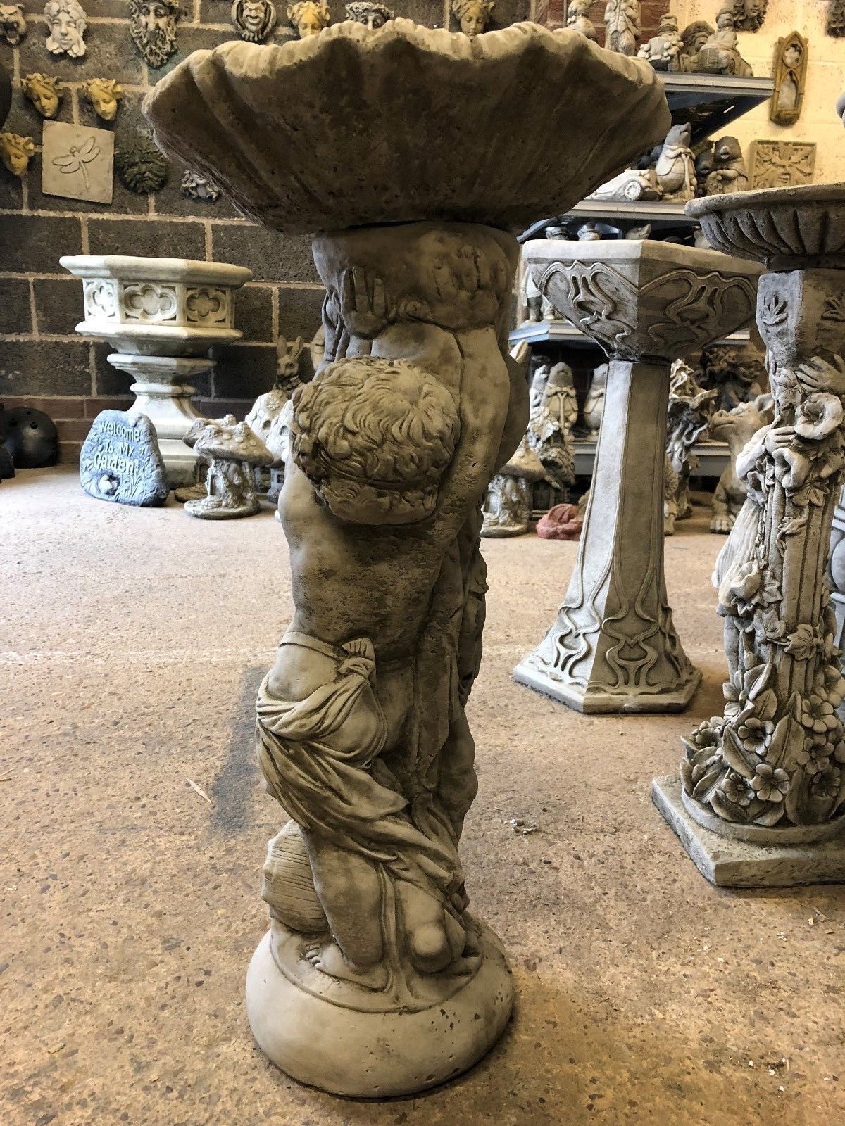 Stunning Stone Twin Cherub Garden Bird Bath