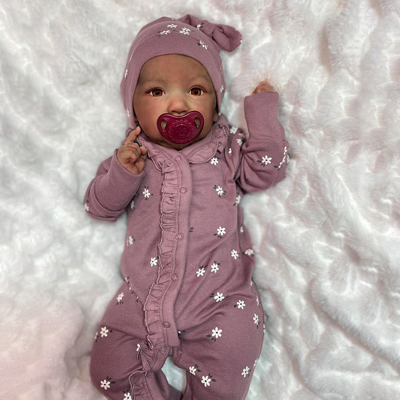 12"& 16" African American Reborn Full Silicone Baby Doll Girl Tabitha with Chubby Body and Artificial Brown Eyes