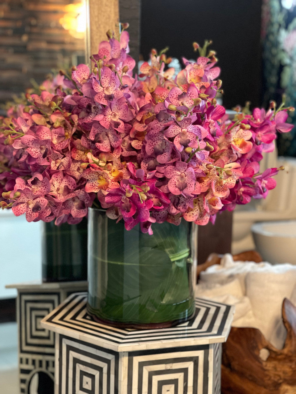 Mixed Mokara Orchids in Oversized Rota Cylinder