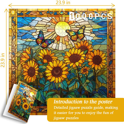 Stained Glass Sunflowers Jigsaw Puzzle 1000 Pieces