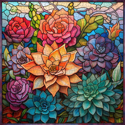 Stained Glass Colorful Succulent Jigsaw Puzzle 1000 Pieces