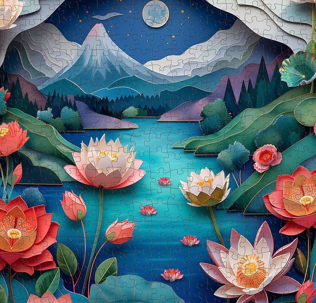 Moonlit Night Lotus Jigsaw Puzzle 1000 Pieces