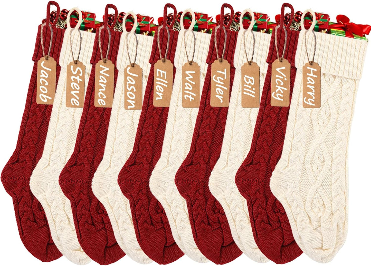 Christmas Stockings 8pcs Red, Green, Ivory, Khaki Christmas Decorations Decor for Christmas