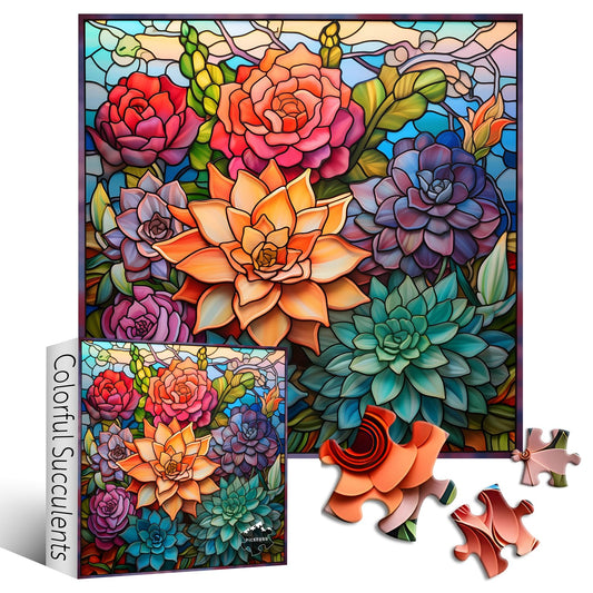 Stained Glass Colorful Succulent Jigsaw Puzzle 1000 Pieces