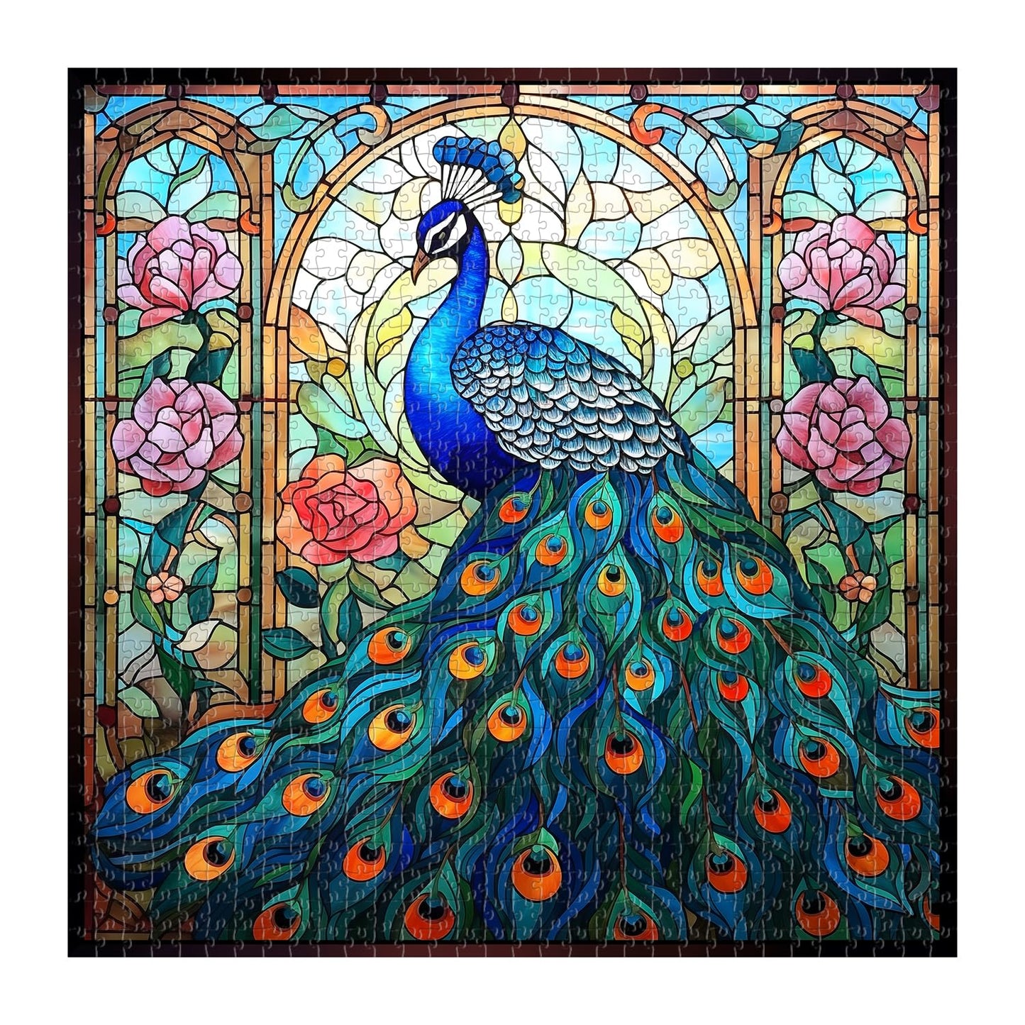 Stained Glass Peacock Balloon Jigsaw Puzzle 1000 Pieces