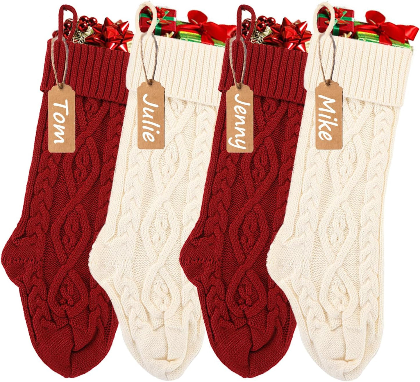 Christmas Stockings 8pcs Red, Green, Ivory, Khaki Christmas Decorations Decor for Christmas