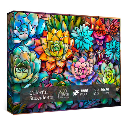 Stained Glass Colorful Succulents Jigsaw Puzzle 1000 Pieces