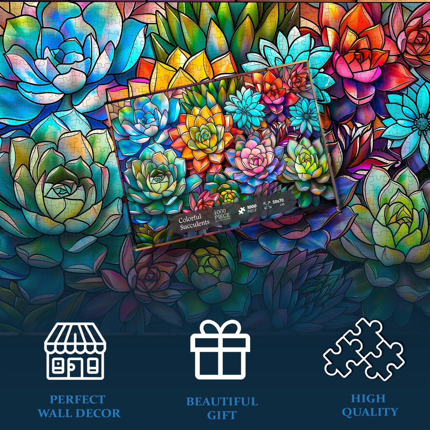 Stained Glass Colorful Succulents Jigsaw Puzzle 1000 Pieces